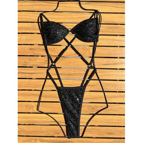Maillot De Bain Une Pièce Dos Nu À Paillettes Brillantes Pour Femme, Micro String, Taille Haute, Monokini