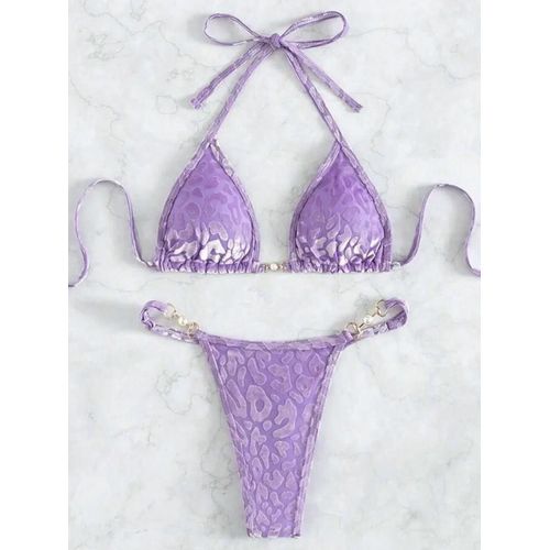 Maillot De Bain Deux Pièces Sexy En Velours Léopard Pour Femme, Mini-Thong, Bikini, Dos Nu
