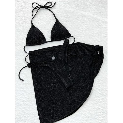 Maillot De Bain Trois Pièces Pour Femme, Bikini Scintillant, Enveloppant, Style Sarong