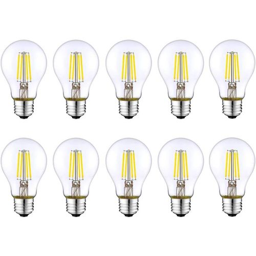 KAL-Lampe À Économie D'Énergie Led E27, Style Ancien Edison Rétro Équivalent À Incandescence Led 4W / 40W, Aucune Atténuation, Blanc Lumière 6500K, Petites Vis Edison, A60, 400Lmac220-240,10 Pièces