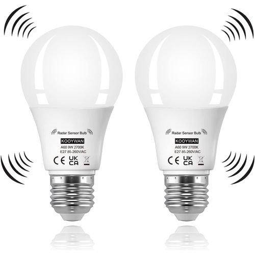 Kal-Ampoule Led Détecteur De Mouvement 9w E27 Blanc Chaud 2700k Lampe Detecteur De Mouvement 2pcs