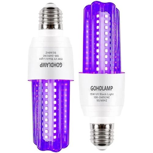 KAL-Ampoule Led Noire E27 Uv, 15W 100-240V Led 395-400Nm Uva, Ampoule Noire, Éclairage Pour Fête D'Halloween, Bar Disco, Peinture Corporelle, Fête À Lumière Noire, Affiche Fluorescente