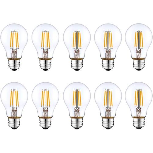 KAL-Lampe À Économie D'Énergie Led E27, Style Ancien Edison Rétro Équivalent À Incandescence Led 4W/40W, Non Dimmable,Blanc Chaud 2700K,Petite Vis Transparente Edison,A60, 400Lm, Ac220-240V,10 Pièces
