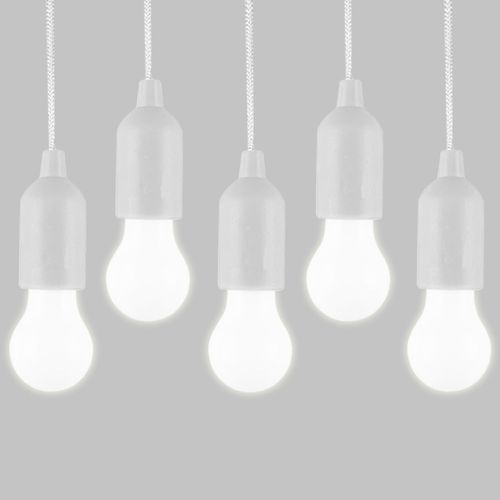 Kal-Lot De 5 Ampoules Led Avec Cordon De Tirage - Pratique À Suspendre - Alimentation Par Piles - Veilleuse Portable - Utilisée Pour Les Fêtes, Le Camping, Les Réunions De Barbecue (Blanc)