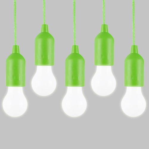 Kal-Lot De 5 Ampoules Led Avec Cordon De Tirage - Pratique À Suspendre - Alimentation Par Piles - Veilleuse Portable - Utilisée Pour Les Fêtes, Le Camping, Les Réunions De Barbecue (Vert)
