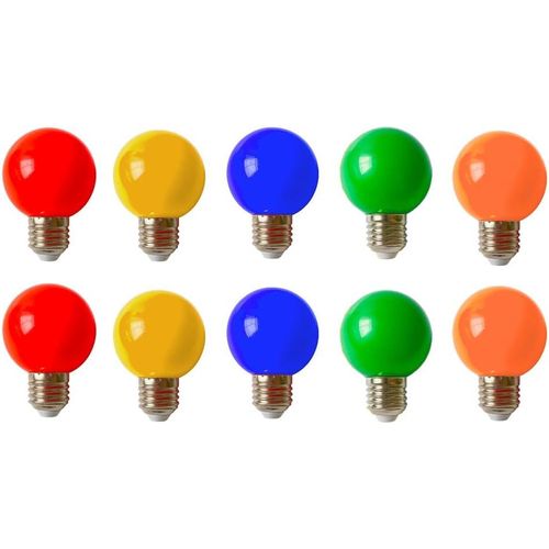Kal-10pcs 2w E27 G60 Ampoule Couleur, Ampoule Led Couleur Unique, 200lm Lampe De Noël 220v Partie Petite Bulle De Couleur, 360 ° Ampoule Led (2 Par Couleur)