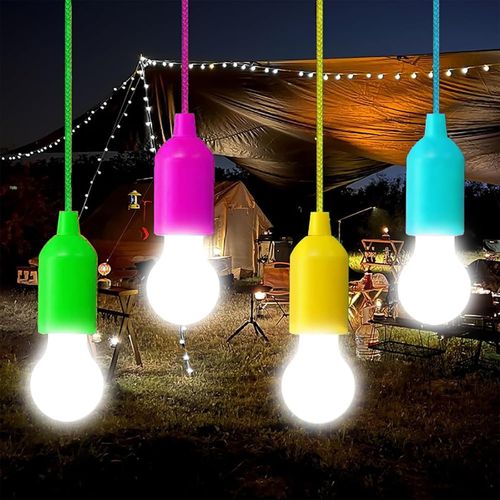 Kal-Lot De 4 Ampoules Led Avec Cordon De Tirage - Fonctionnement À Piles - Lumière Led Portable Sur Une Corde - Veilleuse Portable Pour Fête, Mariage, Festival, Camping, Décoration De Chambre