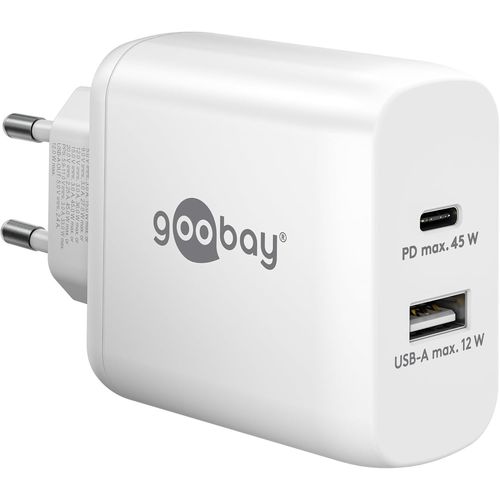 Kal-65412 Double Chargeur 45 W/Usb-C & Usb-A Chargeur Rapide Power Delivery/Bloc D'alimentation De Charge Avec 2 Ports Usb/Chargeur Pour Téléphone Portable, Ipad, Tablette, Etc.
