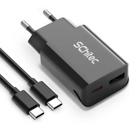 Kal-Chargeur Usb-C 20w Usb Mural Rapide Chargeur Secteur Avec Pd & Qc 3.0 2 Ports Avec Cable 1m Prise Secteur Adaptateur Pour Iphone 12/12 Mini/12 Pro (Noir -Pd+Qc 2ports¿C To C Cable)