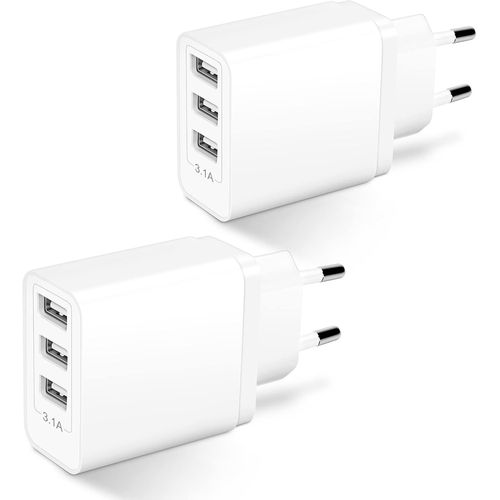 Kal-Prise Usb Multiple Chargeur, 3-Port 15w Usb-A Secteur Adaptateur 5v 3.1a/2a/1a Universel Embout Mural Double Bloc Chargeur Compatible Avec Iphone, Iwatch, Samsung, Xiaomi, Telephone Multiprise 2-