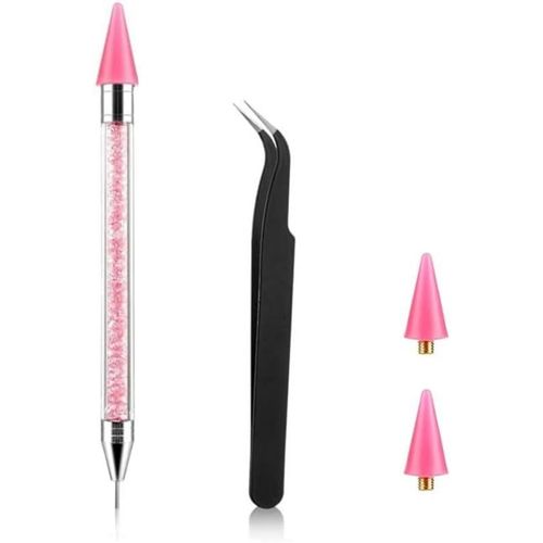 Kal-Dotting Stylo Selecteur,Stylo À Ongles Strass Outil Nail Art De Sélection De Strass Stylo De Forage Avec Têtes De Cire Et Pincettes Crayons Strass À Double Extrémité