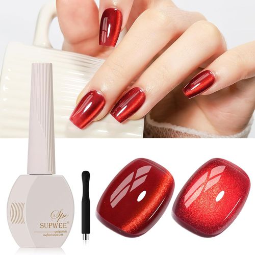Kal-Vernis À Ongles En Gel -15 Ml -Rouge Scintillant -Magnétique -Holographique ?Il De Chat -Soak Off Cat -Manucure Magnétique -Diy À La Maison 