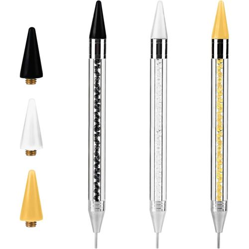 Kal-Pcs Stylos À Cire Pour Nail Art Avec 3pcs Têtes De Remplacement De Cire, Manche En Acrylique Double Extrémité Outils De Nail Art Stylo De Peinture Diamant Pour Conception D'ongles Diy