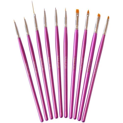 Kal-Lot De 10 Pinceaux Nail Art Métallisé Rose 