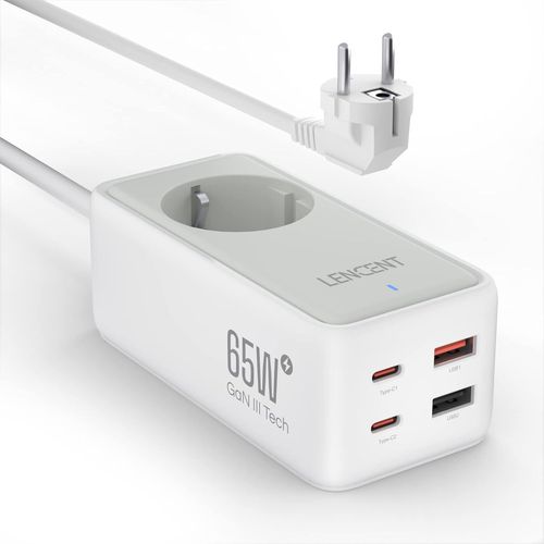 Chargeur Usb C Et Pd 65 W, Chargeur Rapide Gan Iii Tech Avec 1 Prise Ca + 4 Ports Usb, Station De Charge Usb C Câble Pour Iphone, Ipad, Macbook, Galaxy, Huawei, Switch Et Plus, Blanc