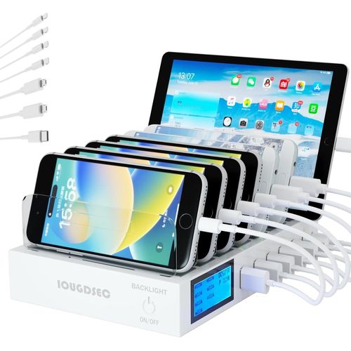 Pd20W Qc3.0 Multi Usb Port Fast Charging Dock, 7 In 1 Multi Device Charging Station With Lcd Display Compatible With Iphone, Ipad, Samsung, Huawei And More
