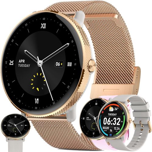 1,43¿ Amoled Montre Connectée Femme Avec Appel Bluetooth, 5atm Étanche Smartwatch Avec 100+ Modes Sportifs Tracker D'activité, Cardiaque, Sommeil, Spo2, Smart Watch Pour Ios Android (Doré)