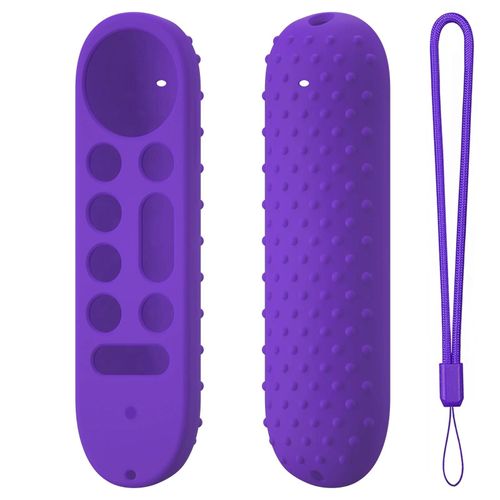 Coque en silicone souple pour télécommande Google TV 4K 2024. coque de protection avec lanière antidérapante pour télécommande vocale Smart TV--Violet