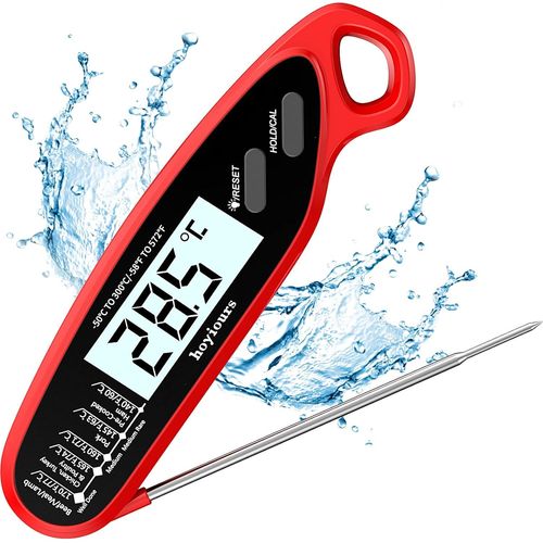 Kal-Thermomètre De Cuisine Digital Thermometre Viande À Lecture Instantanée, Sonde Longue, Grand Écran Lcd Thermomètre De Four À Double Aimant Pour Viande,Patisserie, Barbecue, Etc. (Rouge)