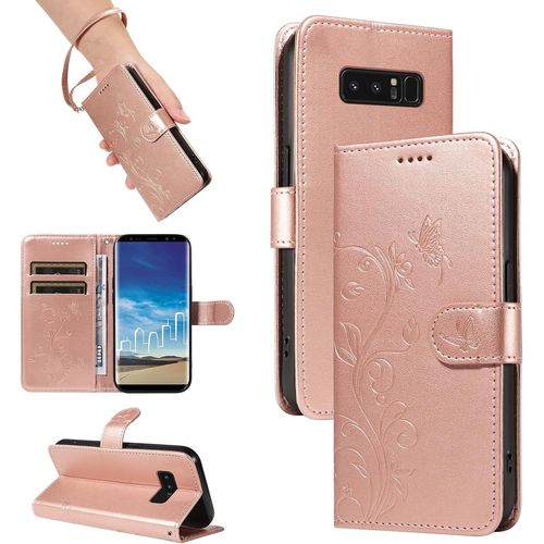 Kal-Coque Pour Samsung Galaxy Note 8 - Étui Coque Antichoc Portefeuille Avec Porte Cartes, Pu Cuir Magnétique Boîtier En Silicone Et Protection De Caméra, Or Rose