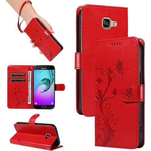 Kal-Coque Pour Samsung Galaxy Sm-A510 / A5 2016 - Étui Coque Antichoc Portefeuille Avec Porte Cartes, Pu Cuir Magnétique Boîtier En Silicone Et Protection De Caméra, Rouge