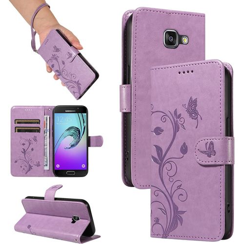 Kal-Coque Pour Samsung Galaxy Sm-A310f / A3 2016 - Étui Coque Antichoc Portefeuille Avec Porte Cartes, Pu Cuir Magnétique Boîtier En Silicone Et Protection De Caméra, Violette