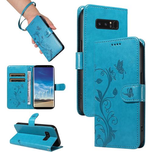 Kal-Coque Pour Samsung Galaxy Note 8 - Étui Coque Antichoc Portefeuille Avec Porte Cartes, Pu Cuir Magnétique Boîtier En Silicone Et Protection De Caméra, Bleu