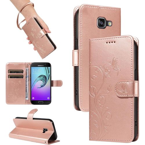 Kal-Coque Pour Samsung Galaxy Sm-A310f / A3 2016 - Étui Coque Antichoc Portefeuille Avec Porte Cartes, Pu Cuir Magnétique Boîtier En Silicone Et Protection De Caméra, Or Rose
