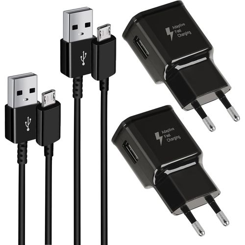 Kal-2-Pack Chargeur Rapide Compatible Avec Samsung Galaxy S6/S6 Edge/S6 Edge +/S7/S7 Edge/S5/S4/S3/S2/Note 4/5/A03/J7/J5/J3, Redmi, Huawei, Ps4, Chargeur Téléphone Avec 1,5m Usb Micro Charging Câble
