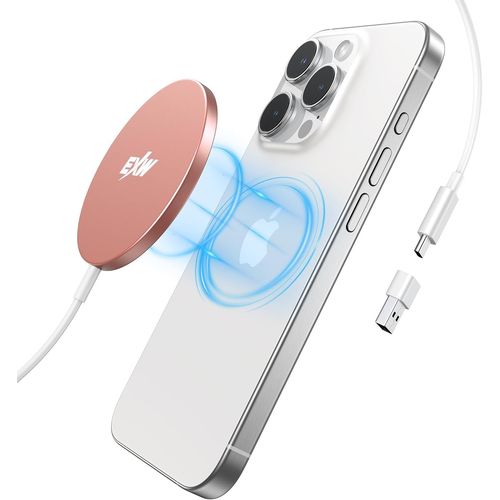 Kal-Chargeur Sans Fil Pour Iphone 15w,Rapide Chargeur Mag-Safe,Magnétique Chargeur Sans Fil,Chargeur Induction Compatible Avec Iphone 16/15/14/13/12/Airpods 2/3/Pro(Orange)