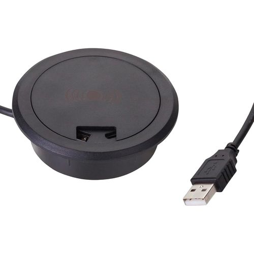 Kal-Chargeur Sans Fil Wlc-03 (Noir, Ø 73 Mm) Chargeur De Bureau Usb Sans Alimentation Pour Installation Dans Un Meuble Chargeur À Induction Pour Les Smartphones Qi Compatibles