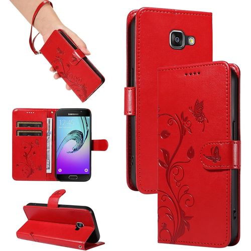 Kal-Coque Pour Samsung Galaxy Sm-A310f / A3 2016 - Étui Coque Antichoc Portefeuille Avec Porte Cartes, Pu Cuir Magnétique Boîtier En Silicone Et Protection De Caméra, Rouge