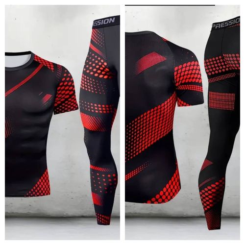 Ensemble Fitness Rouge Noir Taille M Manche Courte Neuf