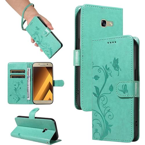 Kal-Coque Pour Samsung Galaxy A5 2017 - Étui Coque Antichoc Portefeuille Avec Porte Cartes, Pu Cuir Magnétique Boîtier En Silicone Et Protection De Caméra, Vert