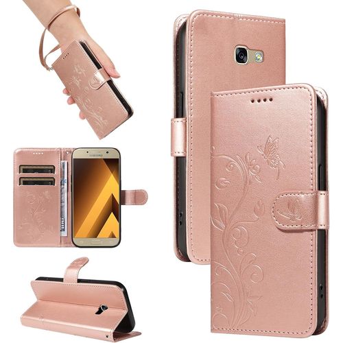 Kal-Coque Pour Samsung Galaxy A5 2017 - Étui Coque Antichoc Portefeuille Avec Porte Cartes, Pu Cuir Magnétique Boîtier En Silicone Et Protection De Caméra, Or Rose