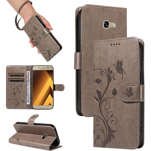 Kal-Coque Pour Samsung Galaxy A5 2017 - Étui Coque Antichoc Portefeuille Avec Porte Cartes, Pu Cuir Magnétique Boîtier En Silicone Et Protection De Caméra, Gris