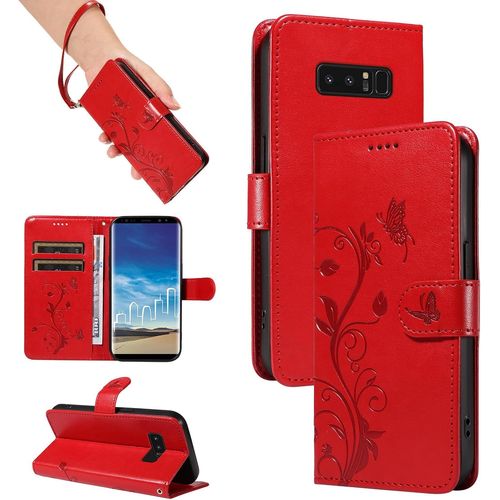 Kal-Coque Pour Samsung Galaxy Note 8 - Étui Coque Antichoc Portefeuille Avec Porte Cartes, Pu Cuir Magnétique Boîtier En Silicone Et Protection De Caméra, Rouge
