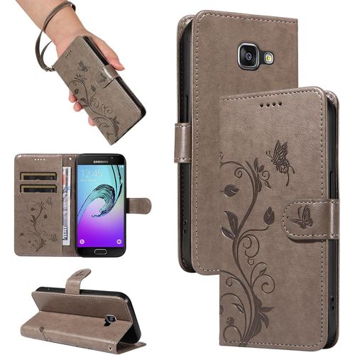 Kal-Coque Pour Samsung Galaxy Sm-A310f / A3 2016 - Étui Coque Antichoc Portefeuille Avec Porte Cartes, Pu Cuir Magnétique Boîtier En Silicone Et Protection De Caméra, Gris