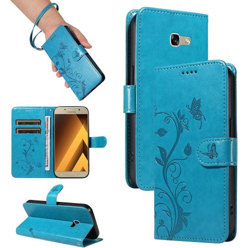 Kal-Coque Pour Samsung Galaxy A5 2017 - Étui Coque Antichoc Portefeuille Avec Porte Cartes, Pu Cuir Magnétique Boîtier En Silicone Et Protection De Caméra, Bleu