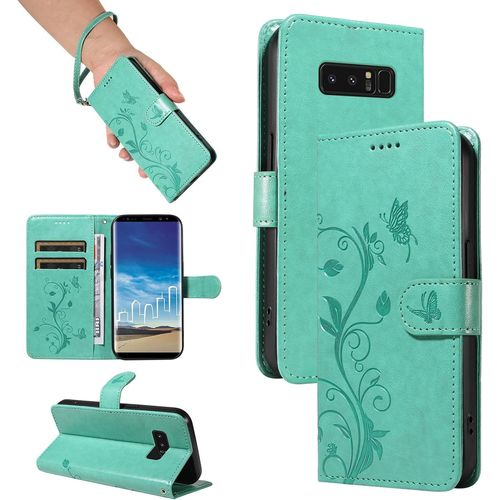Kal-Coque Pour Samsung Galaxy Note 8 - Étui Coque Antichoc Portefeuille Avec Porte Cartes, Pu Cuir Magnétique Boîtier En Silicone Et Protection De Caméra, Vert