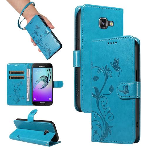 Kal-Coque Pour Samsung Galaxy Sm-A310f / A3 2016 - Étui Coque Antichoc Portefeuille Avec Porte Cartes, Pu Cuir Magnétique Boîtier En Silicone Et Protection De Caméra, Bleu