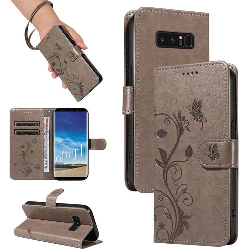 Kal-Coque Pour Samsung Galaxy Note 8 - Étui Coque Antichoc Portefeuille Avec Porte Cartes, Pu Cuir Magnétique Boîtier En Silicone Et Protection De Caméra, Gris