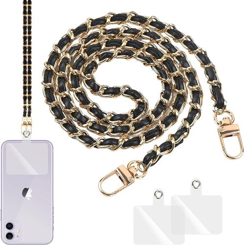 KAL-Cordon Sac À Main En Pu Cuir Aluminium Lanière Universelle Longue Dragone Anti-Perte Bandouliere Longue,Chaine Telephone Portable Tour Cou Avec 2 Patch Rechange De Plupart Des Smartphones