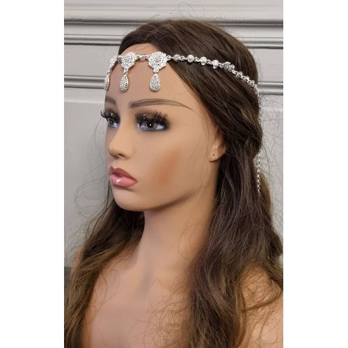 Bijou De Tête Traditionnel Algérien "Khit El Rouh" Argente Avec Pierres Blanches