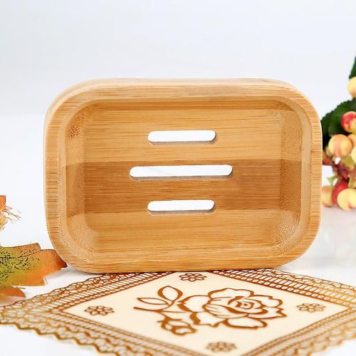 Lot de 2 porte-savons en bambou naturel pour salle de bain, cuisine, rangement d'éponges, accessoires