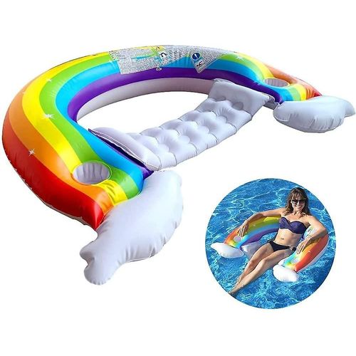 Fauteuil gonflable inclinable arc-en-ciel, lit flottant pliable pour piscine, siège flottant pour piscine arc-en-ciel, idéal pour la piscine et la plage