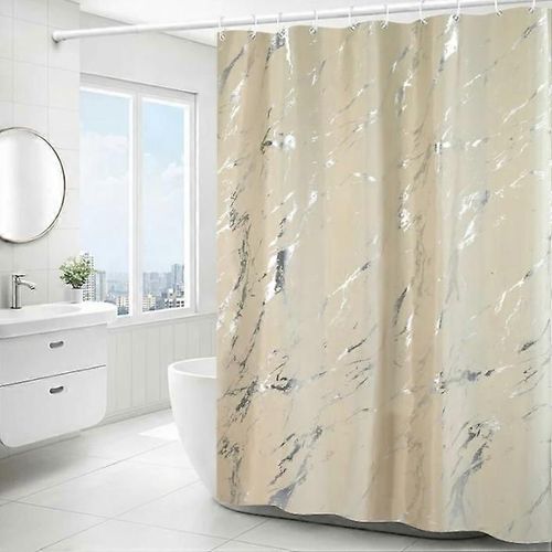 Rideau de douche simple en marbre argenté (beige) - 180 x 180 cm, rideau de douche en polyester lavable en machine avec ourlet lesté et 12 crochets, salle de bain