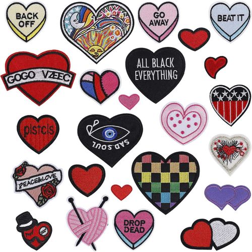 Patch Thermocollant Brodé À Coudre Pour Vêtements, T-Shirts, Jeans, Sacs À Dos, Vestes, Diy, C?Ur, 24 Pièces