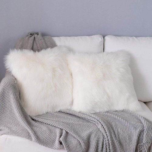 Housse De Coussin, Taie D'oreiller En Cuir Et Fourrure De Mouton, Décoration De Luxe En Fausse Fourrure Pour Canapé, Chambre À Coucher, Lit, Taie D'oreiller En Peluche Ultra Douce De Mongolie (2 Pièces Blanches, 45 X 45 Cm)