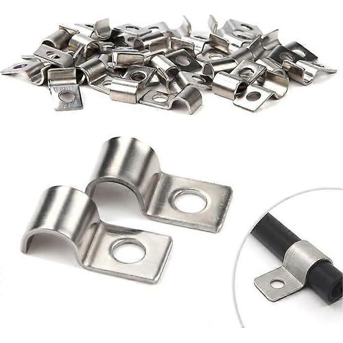 Lot de 50 supports muraux rigides en acier inoxydable de 6 mm, pinces en U à trou unique, pour câbles et conduites d'eau de 6 à 7 mm de diamètre.